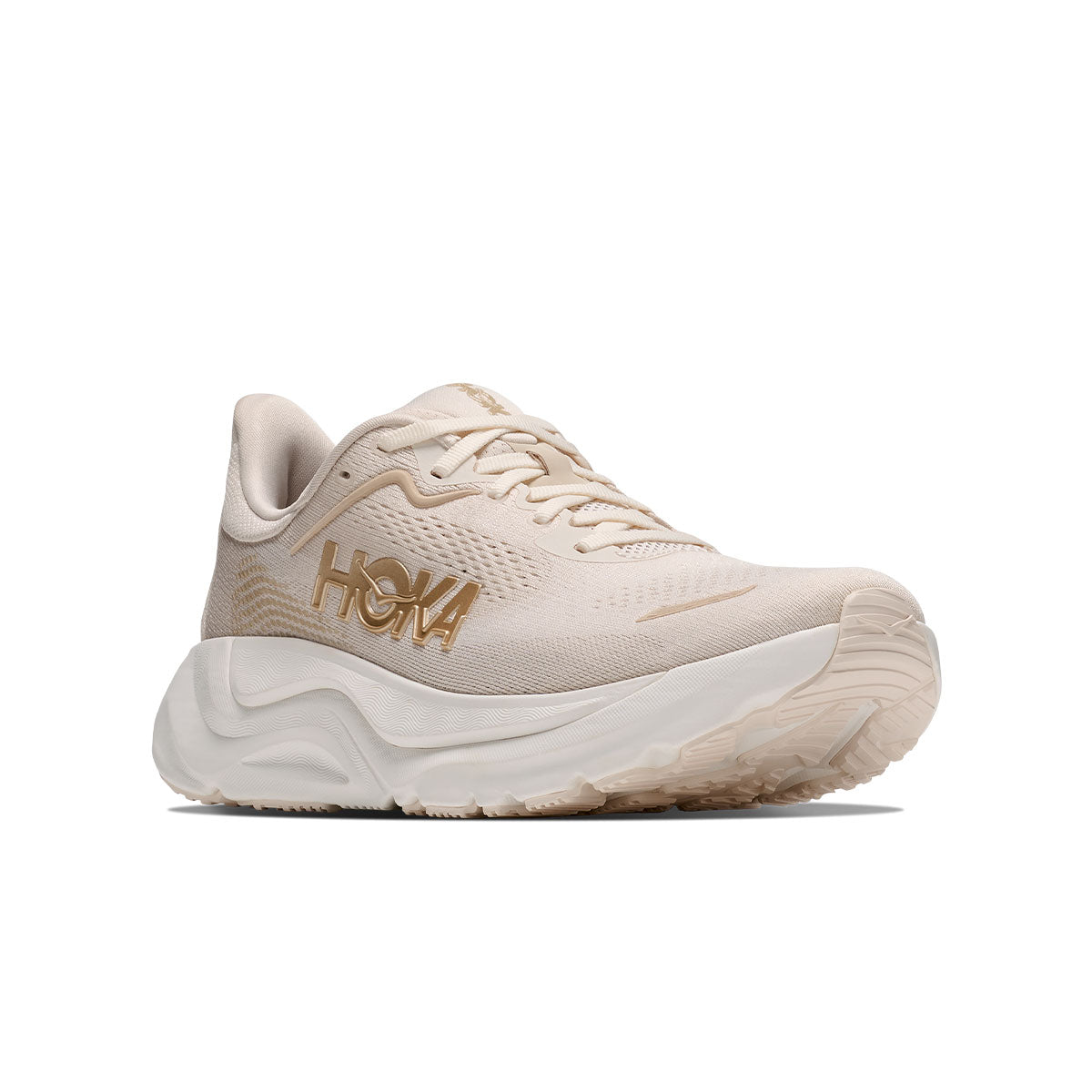 Hoka Arahi 9 dame løbesko i beige med snøresystem og løbesål
