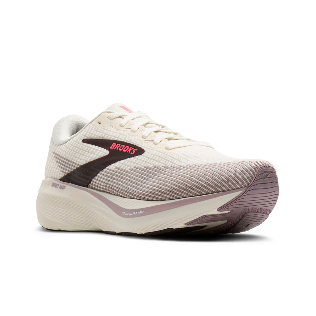 Brooks Ghost Amp Dame løbesko i hvid og rosa med snørebånd