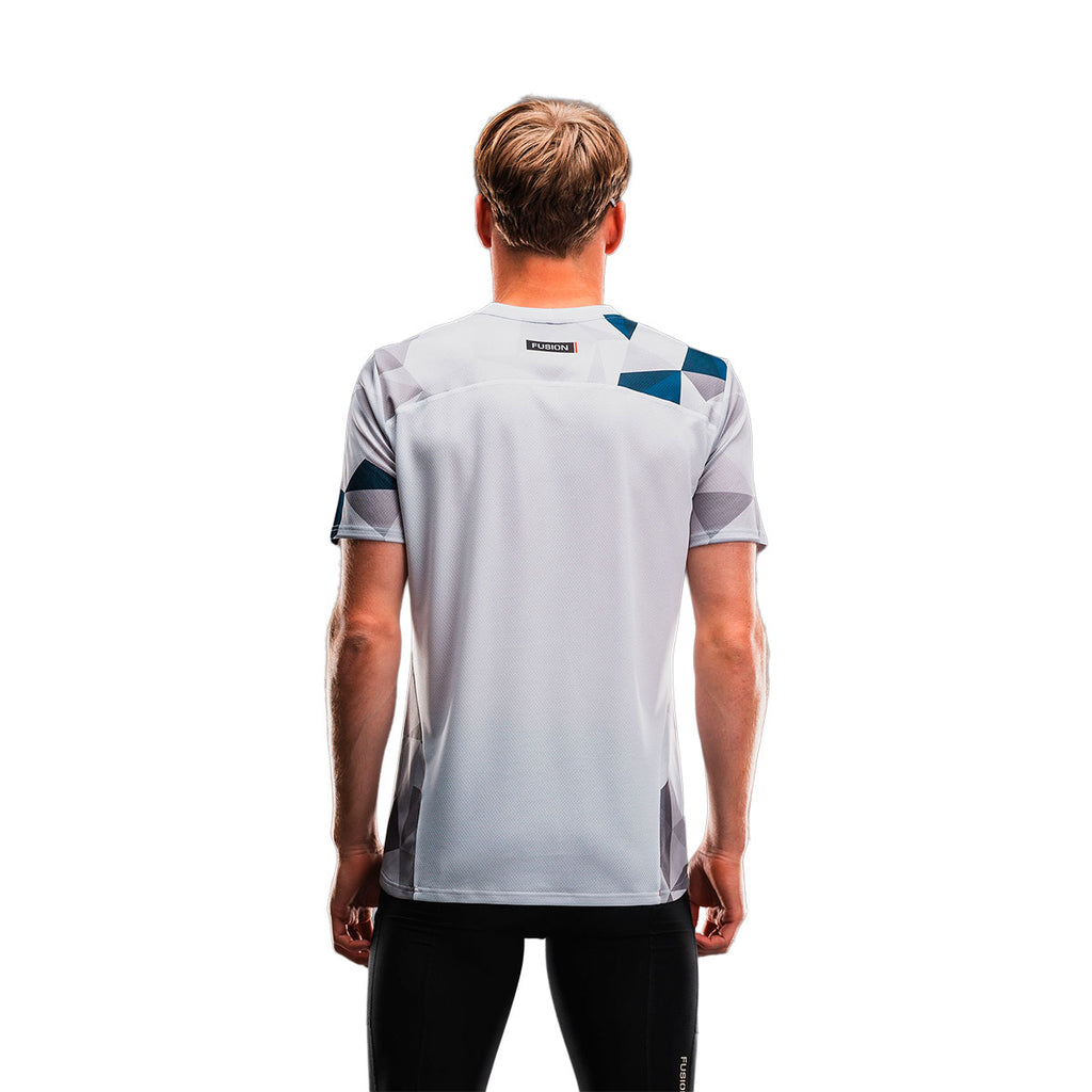 Fusion Tempo Pro herre T-shirt med geometrisk blå og grå mønster
