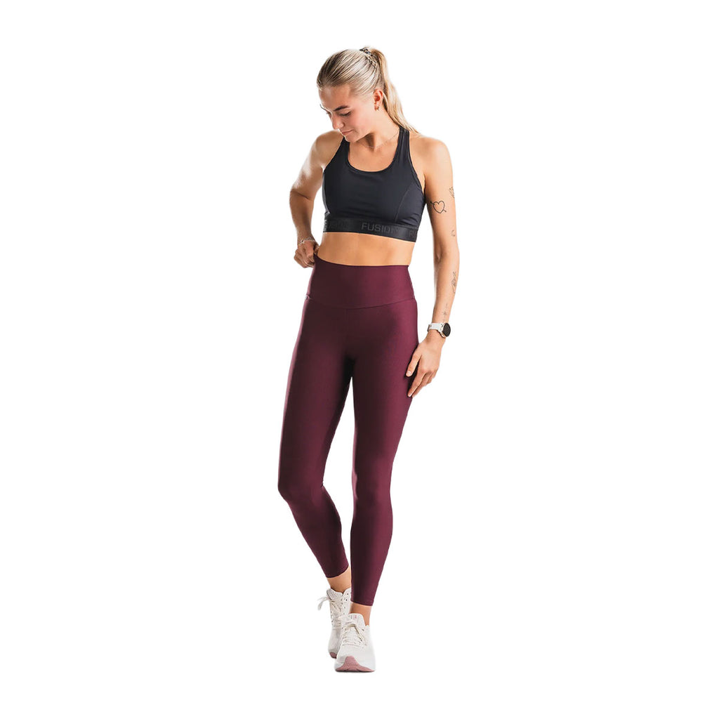 FUSION high rise dame tights i mørk vinrød farve