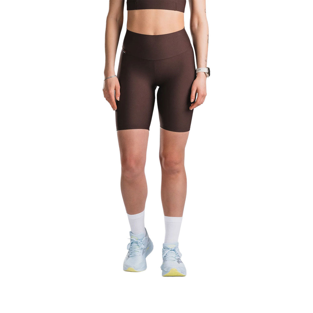 Kvinders high rise korte tights i sort, uden synlige mønstre