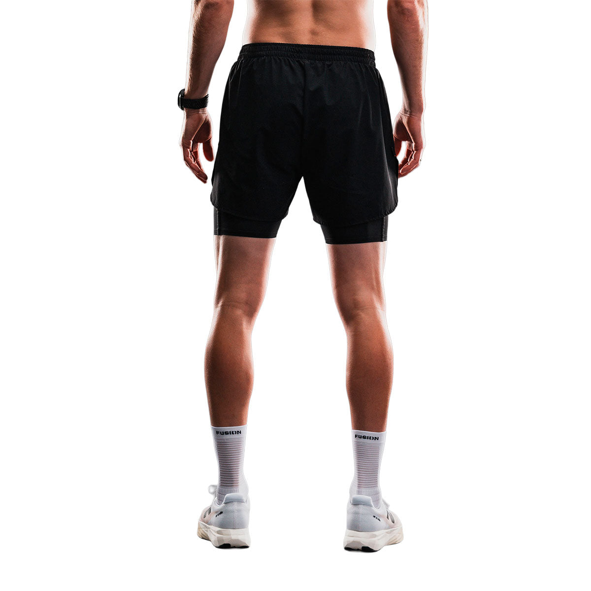 Sorte Fusion Tempo One løbeshorts til mænd med elastisk linning