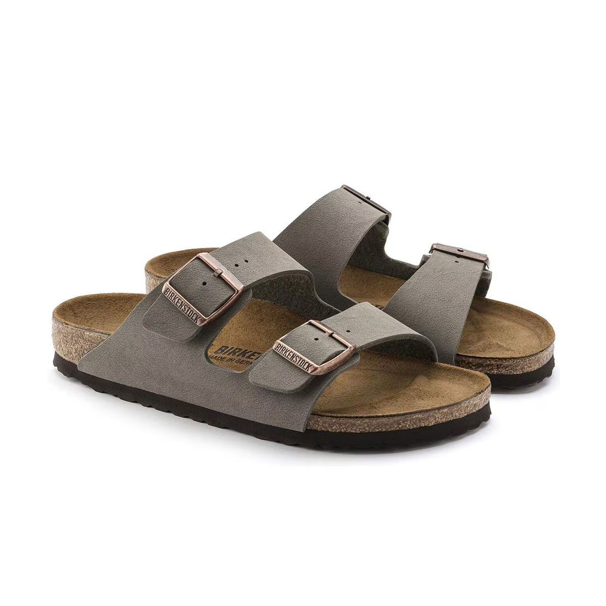 Birkenstock Arizona sandaler i nubuck stenfarve med to remme