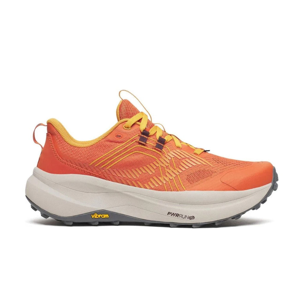Saucony Xodus Ultra 4 trailsko til mænd med orange mønster og snørebånd