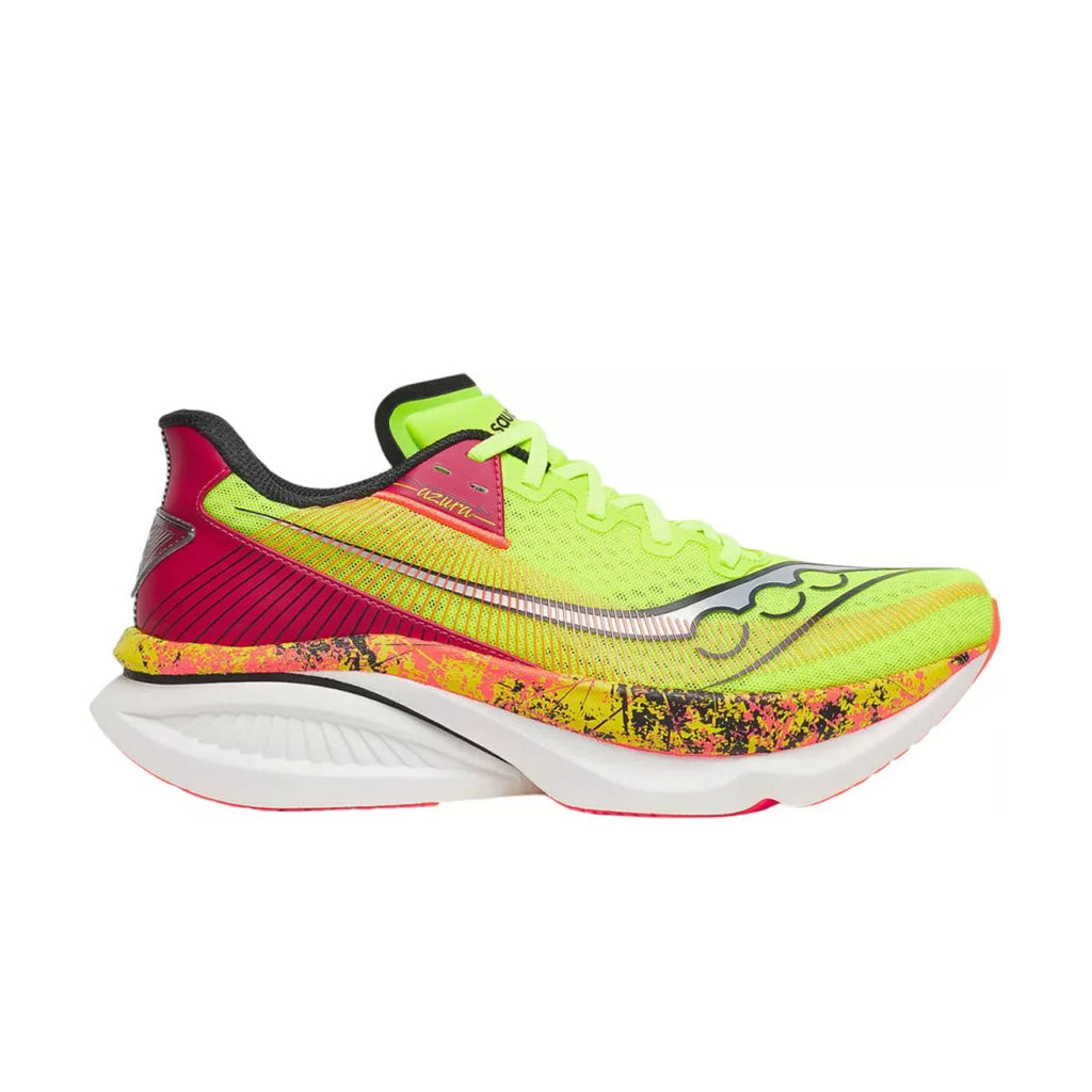 Saucony Endorphin Azura herre løbesko i neon gul og rød