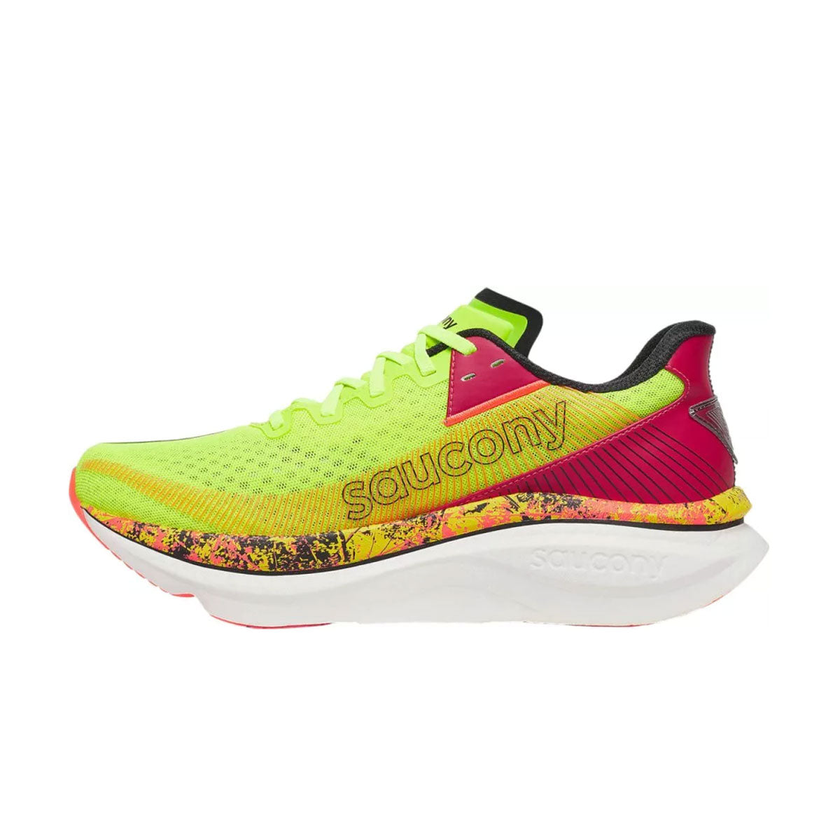 Saucony Endorphin Azura løbesko til mænd i neon grøn og rød