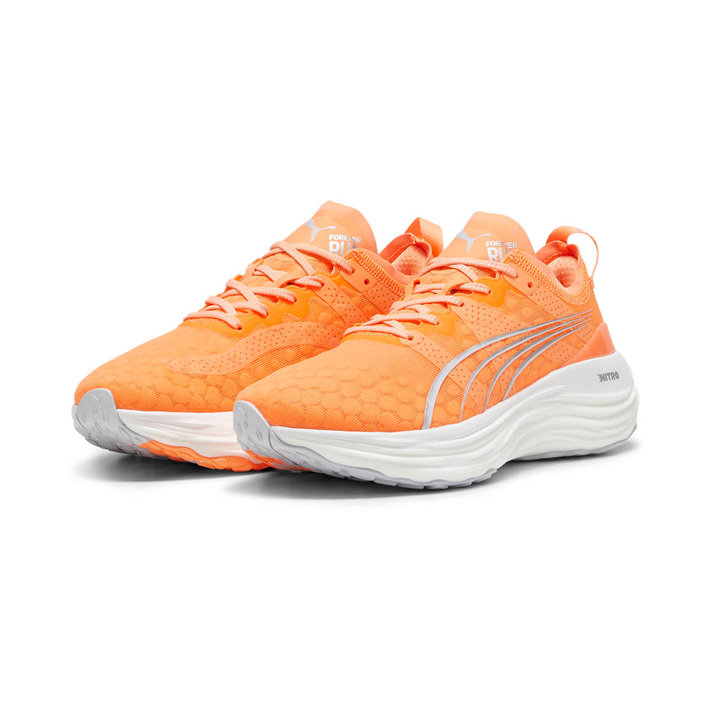 Puma ForeverRun NITRO women's running shoes in vibrant orange color.