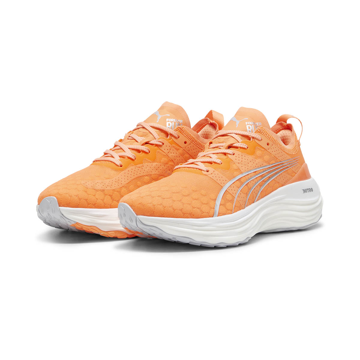 Puma ForeverRun NITRO women's running shoes in vibrant orange color.