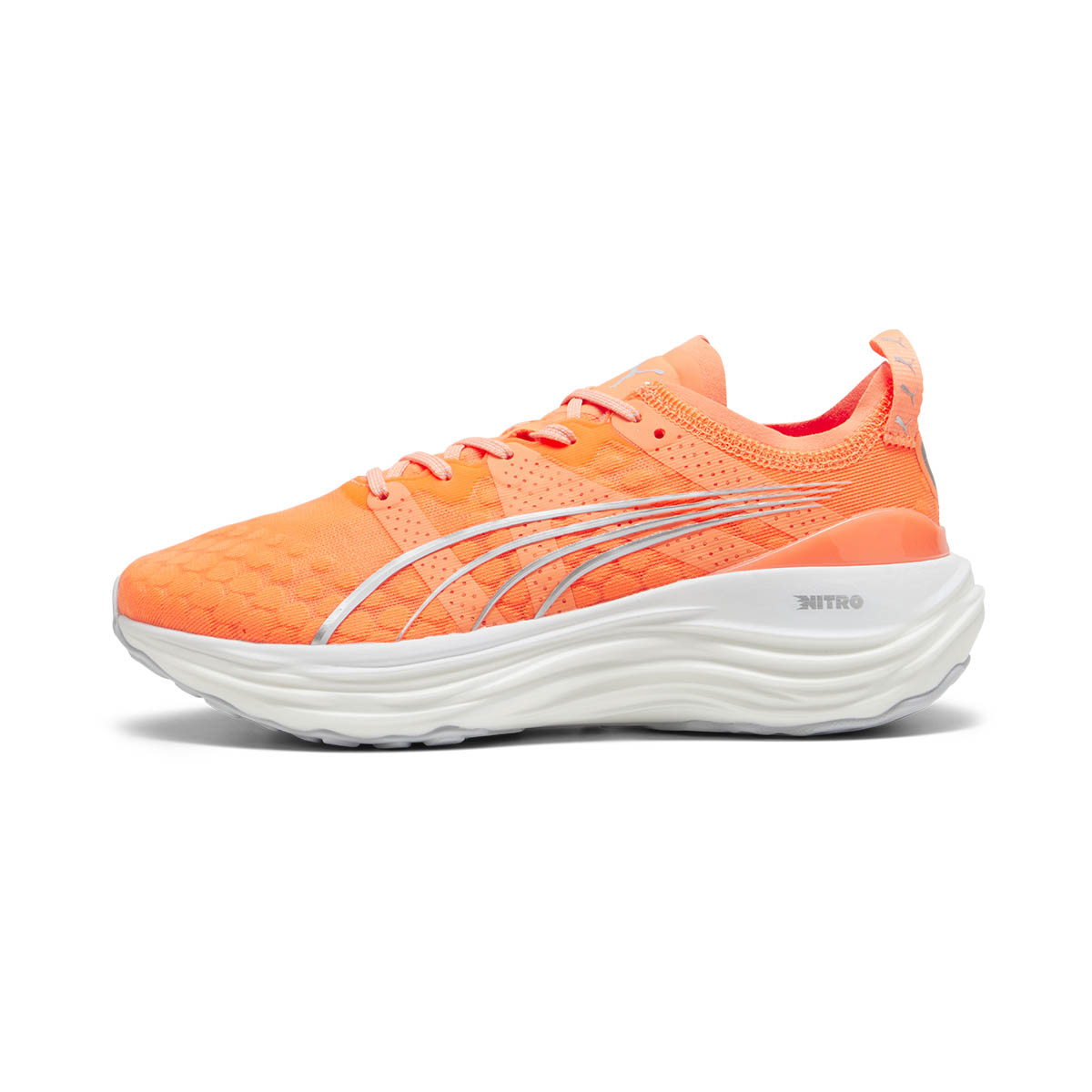 Puma ForeverRun NITRO women's running shoes in vibrant orange color.