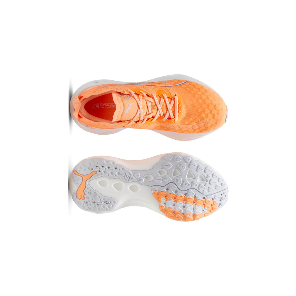 Puma ForeverRun NITRO women's running shoes in vibrant orange and white.