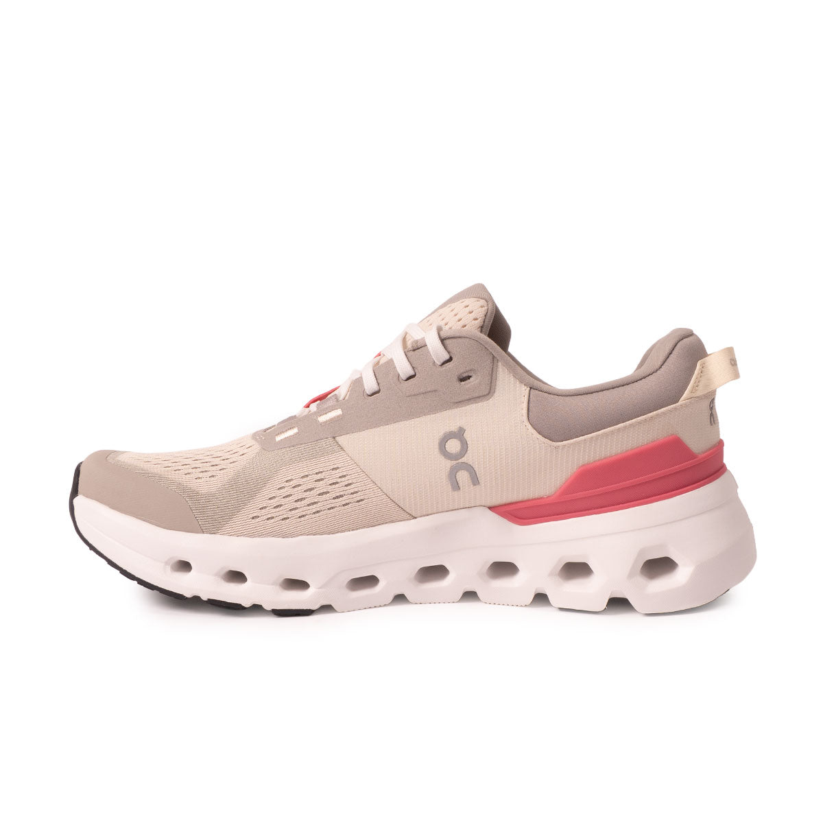 On Cloudcore 2 dame løbesko i beige med pink hælkant