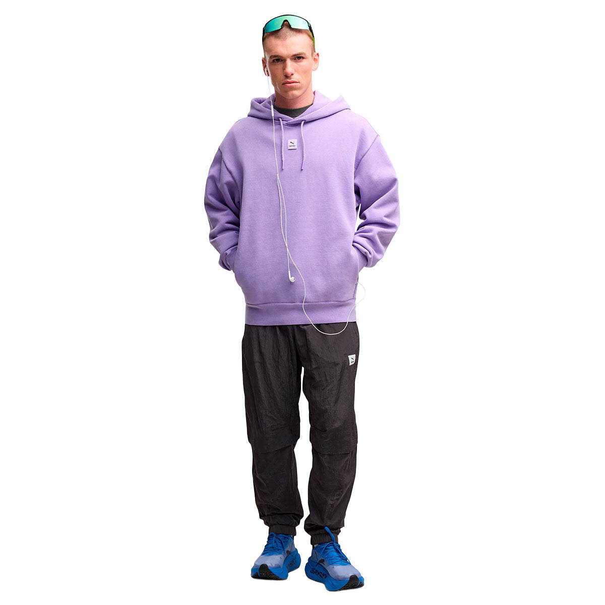 Lilla langærmet Puma x SAYSKY sweatshirt med hætte og snørebånd