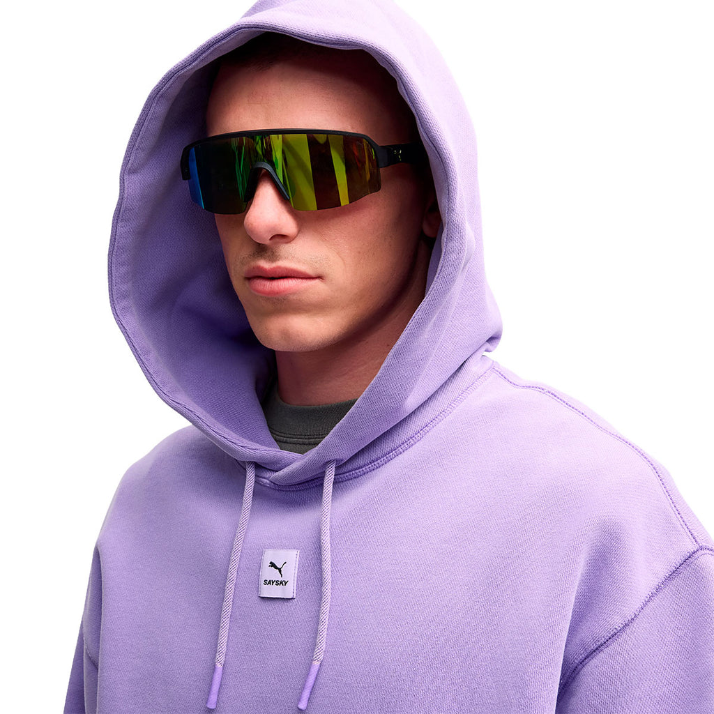 Lilla langærmet Puma X SAYSKY sweatshirt med hætte og logo