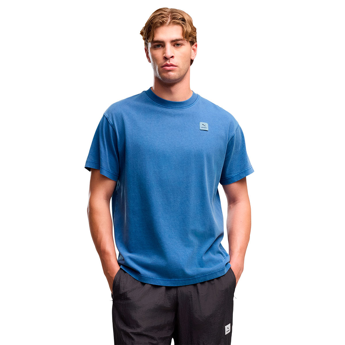 Puma X SAYSKY graphic team T-shirt i blå, kortærmet