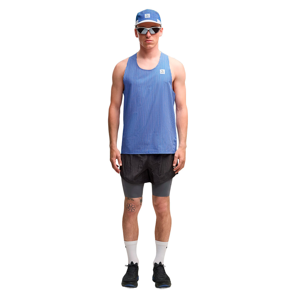 Blå Puma X SAYSKY tanktop med striber og rund hals til herre