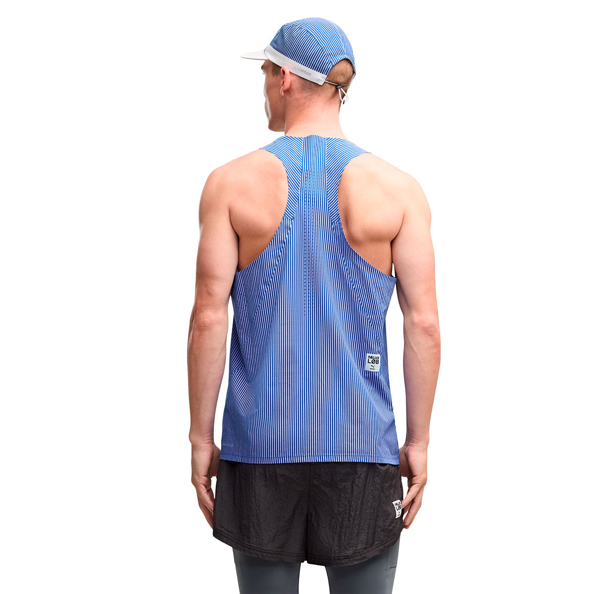 Puma X SAYSKY herresinglet i blå stribet mønster bagfra