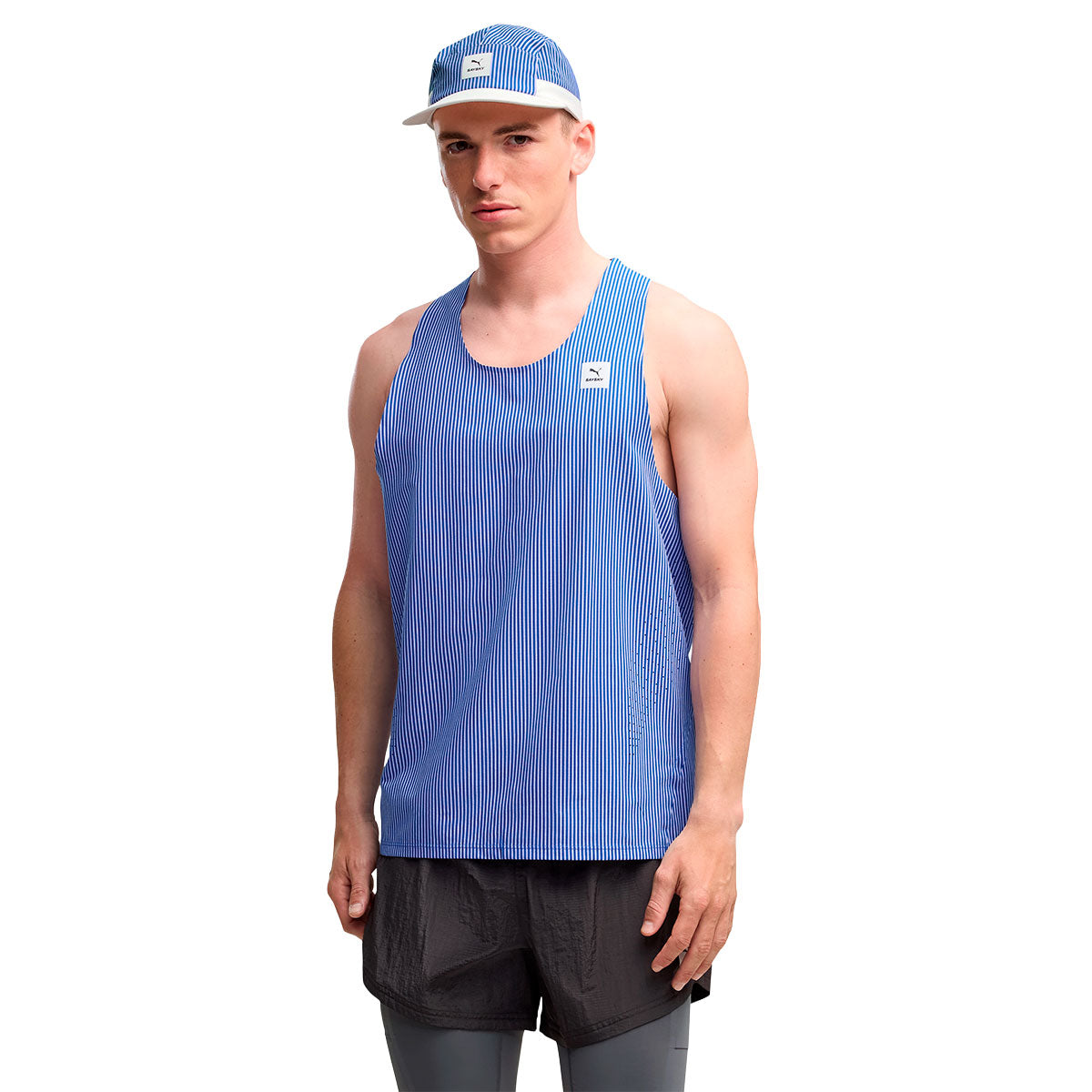 Puma X SAYSKY herresinglet med blå lodrette striber og logo