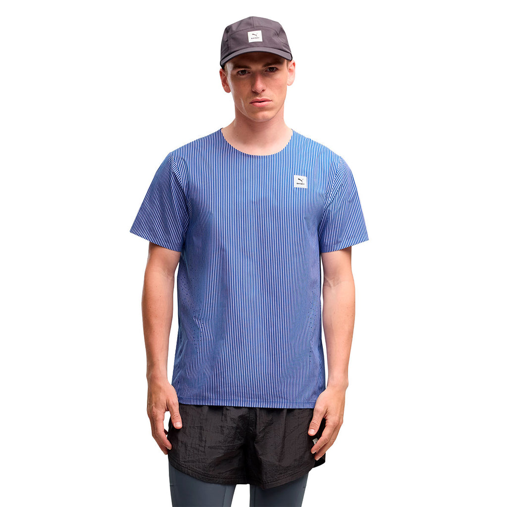 Puma x SAYSKY T-shirt til mænd med blå striber og logo bryst