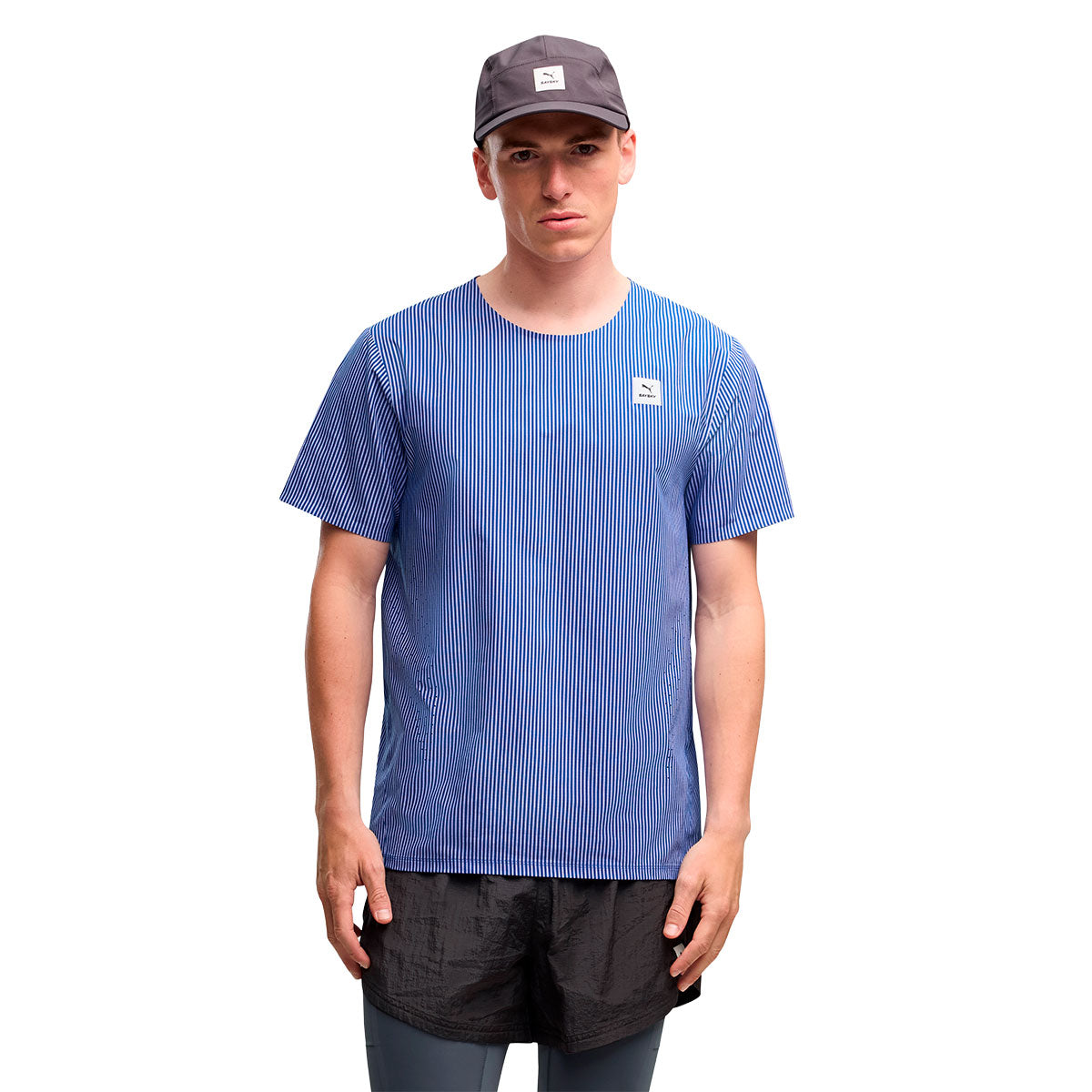 Puma x SAYSKY T-shirt til mænd med blå striber og logo bryst