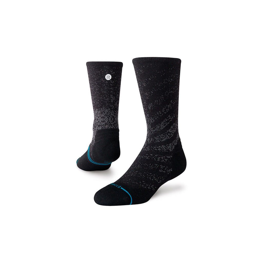 Stance Run Light Crew strømpere med sort mønster og blå detaljer