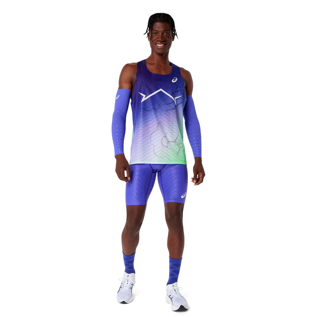 ASICS Metaspeed singlet til mænd i blå og grøn gradient