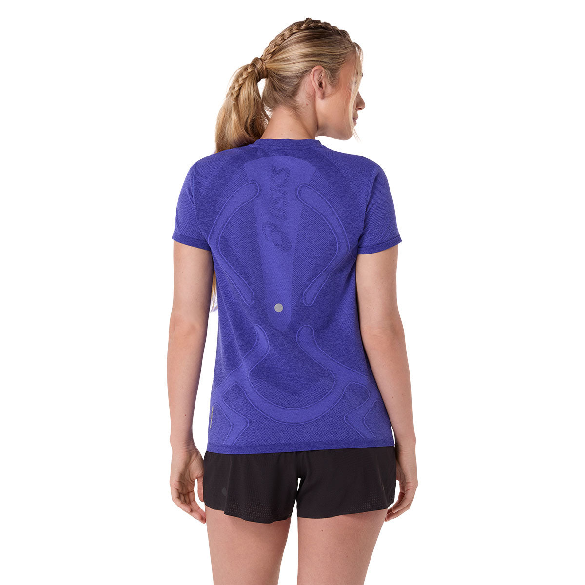 Lilla ASICS Road Seamless SS T-shirt til damer, bagfra set