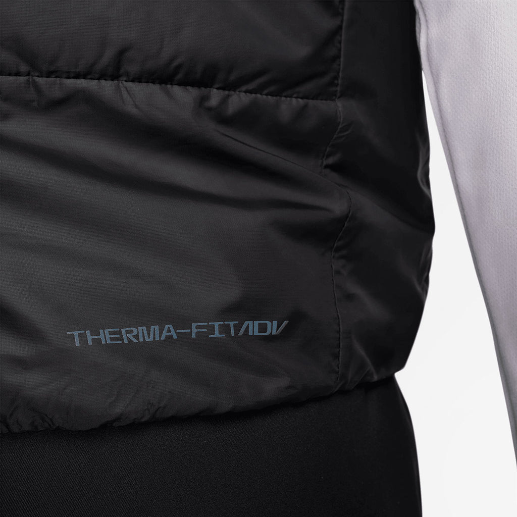 Sort Nike Therma-FIT ADV Repel Aeroloft vest til herre, logo foran