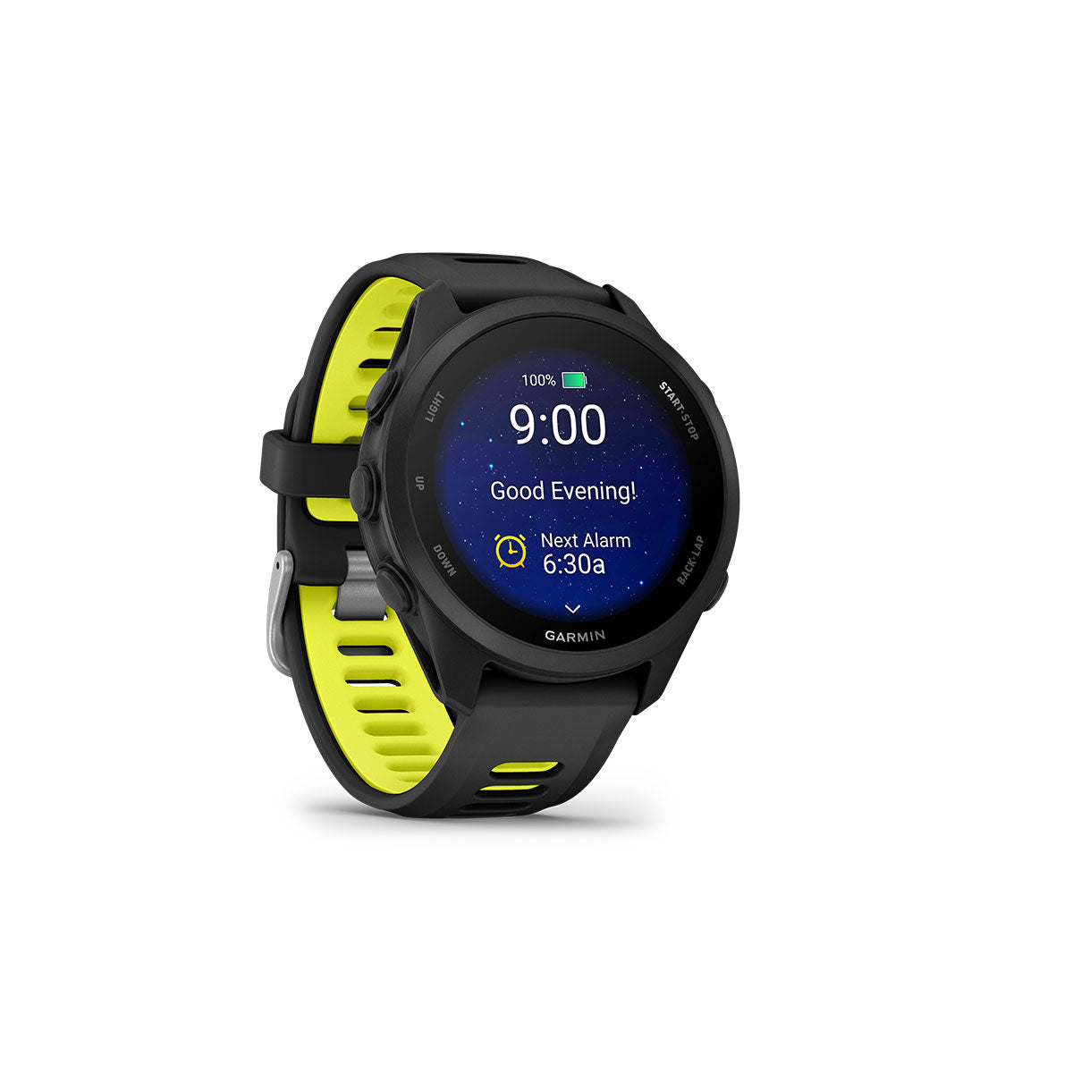 Garmin Forerunner 170 i sort og gul med digitalt urdisplay