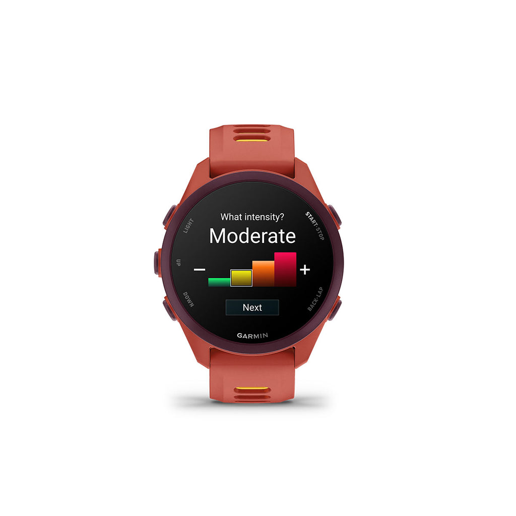 Garmin Forerunner 170 Music i rød og pink med skærmvisning
