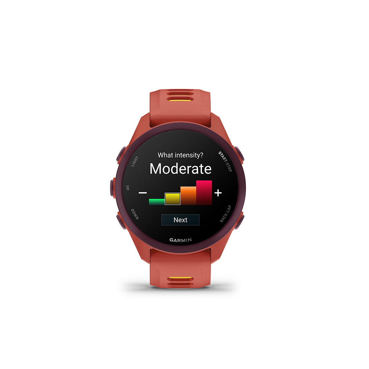 Garmin Forerunner 170 Music i rød og pink med skærmvisning