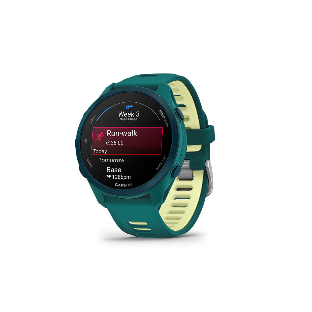 Garmin Forerunner 170 Music i teal grøn med løbeprogramskærm