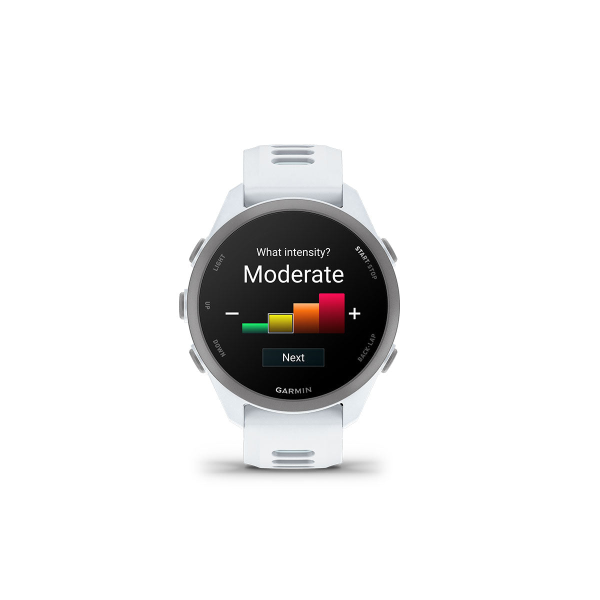 Garmin Forerunner 170 Music i hvid med aktivitetsmonitoreringsskærm