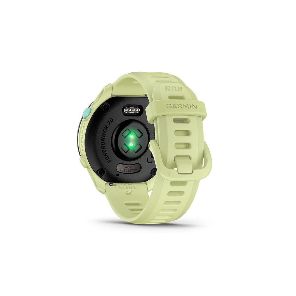 Garmin Forerunner 70 i citronfarve med pulsmåler på bagsiden