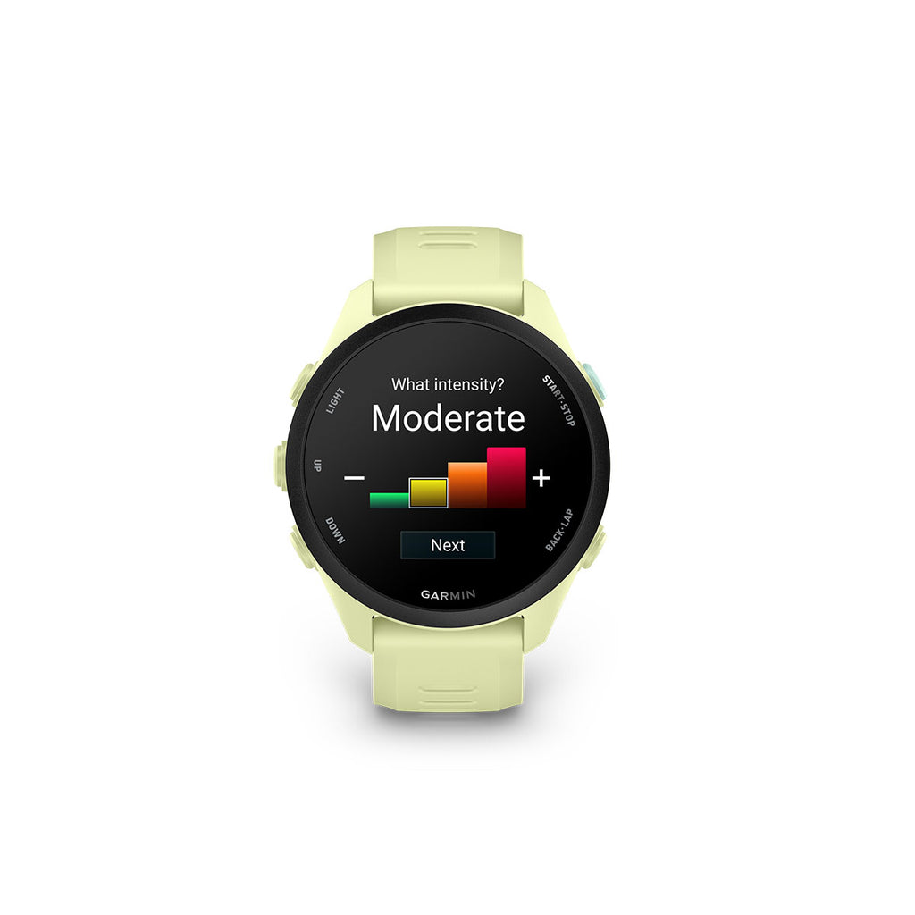 Garmin Forerunner 70 i citron med aktivitetsmåler og skærmvisning