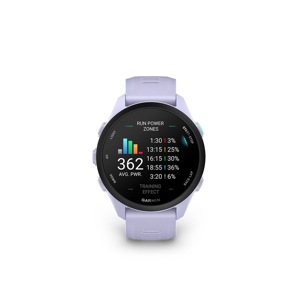 Garmin Forerunner 70 i cool lavendel med træningsdata og grafisk skærm