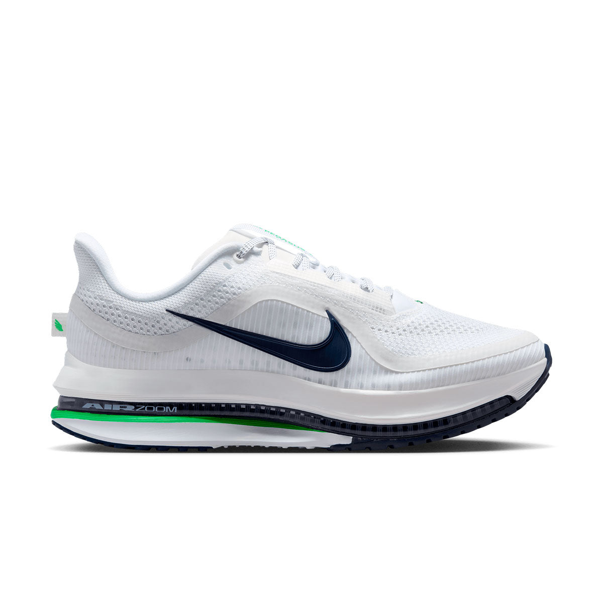 Nike løbesko til mænd i hvid med blå Swoosh og grøn detalje