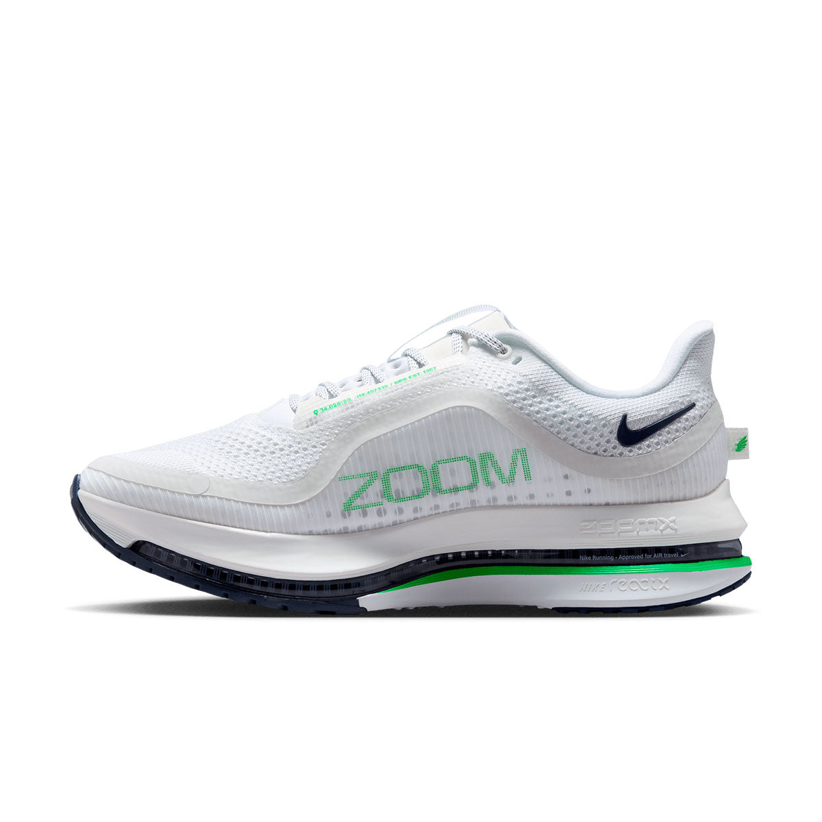Nike Pegasus herreløbesko i hvidt mesh med grønt skrift
