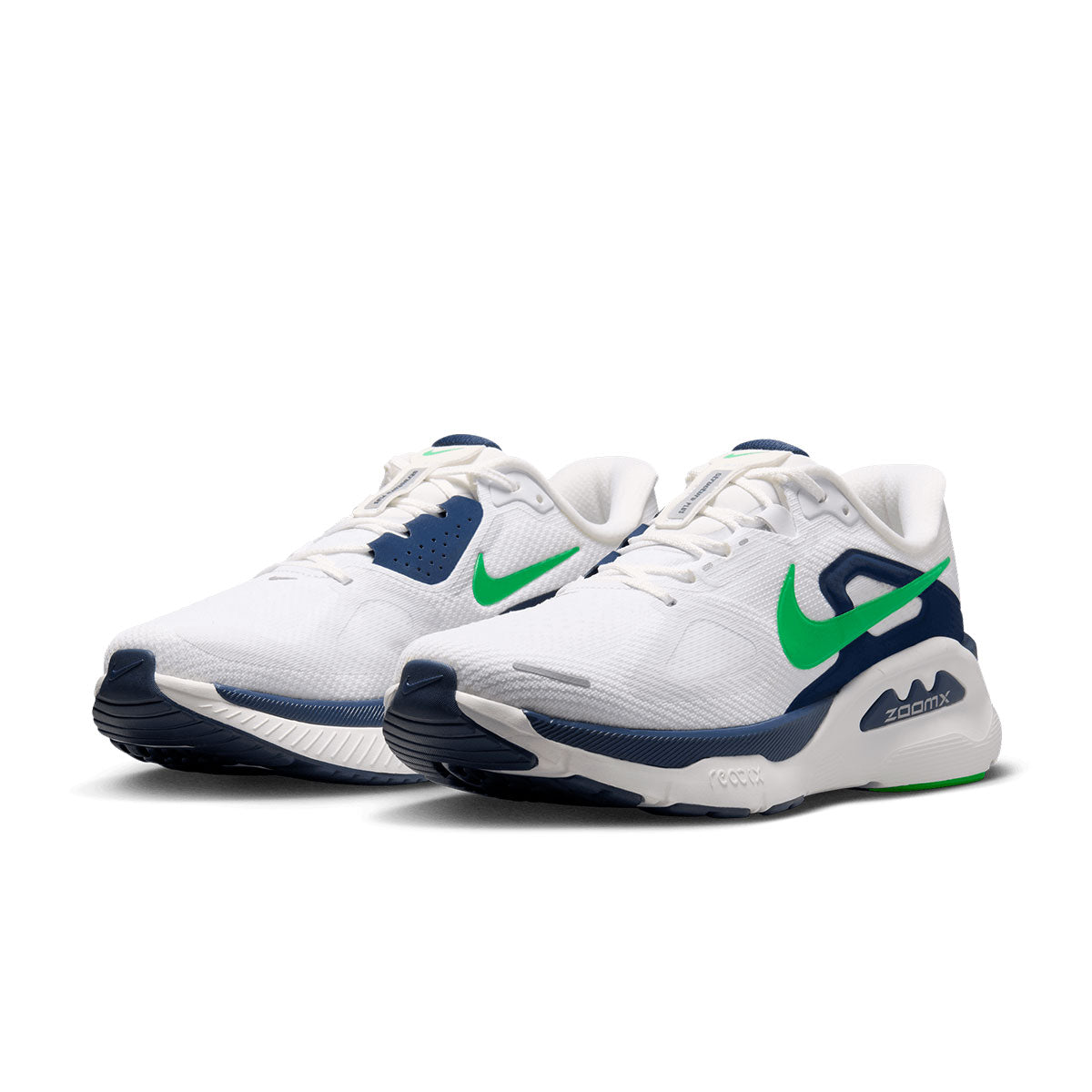 Hvide Nike Structure Plus løbesko til mænd med grøn Swoosh