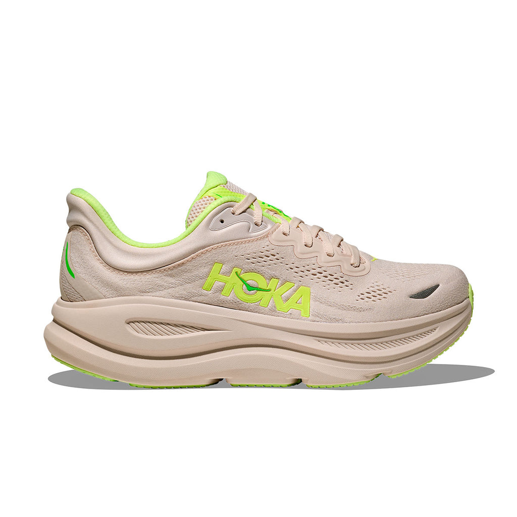 Hoka Bondi 9 herre løbesko i beige med grønne detaljer
