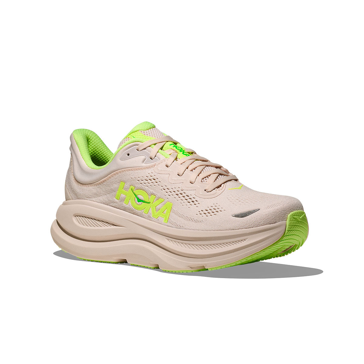 Hoka Bondi 9 herre løbesko i beige og grøn farve