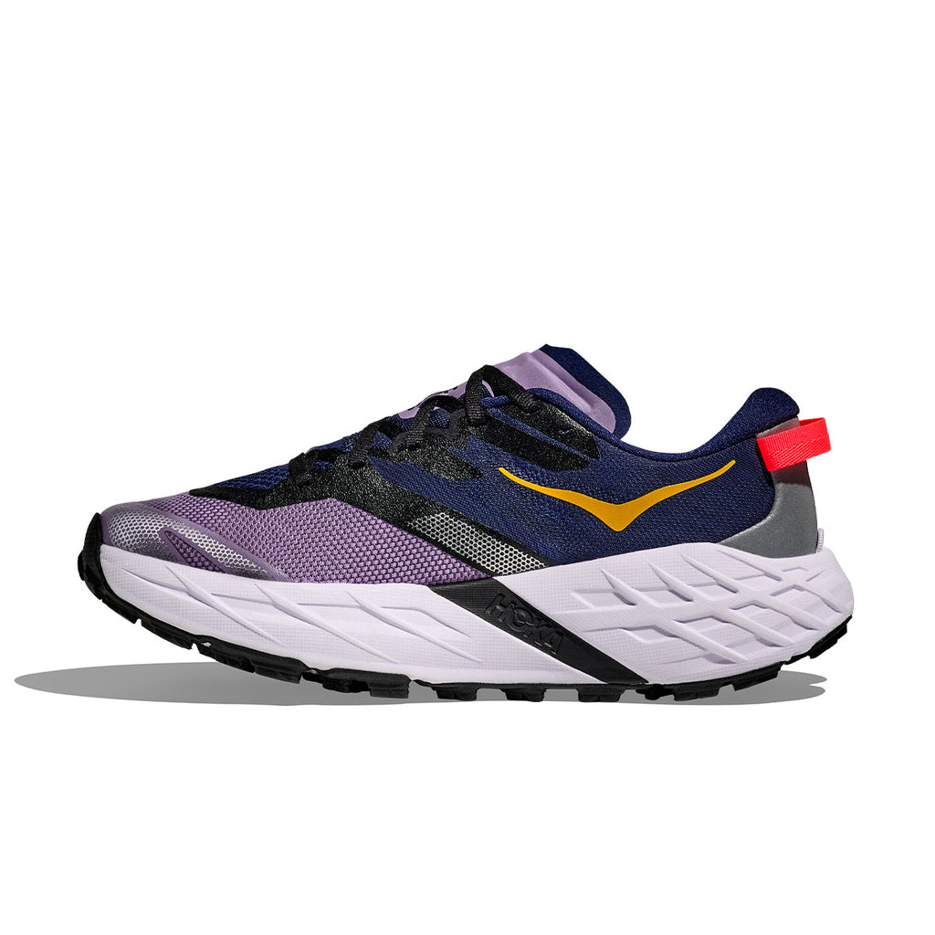 Hoka Speedgoat 7 Dame trailsko i lilla og sort med rød detalje
