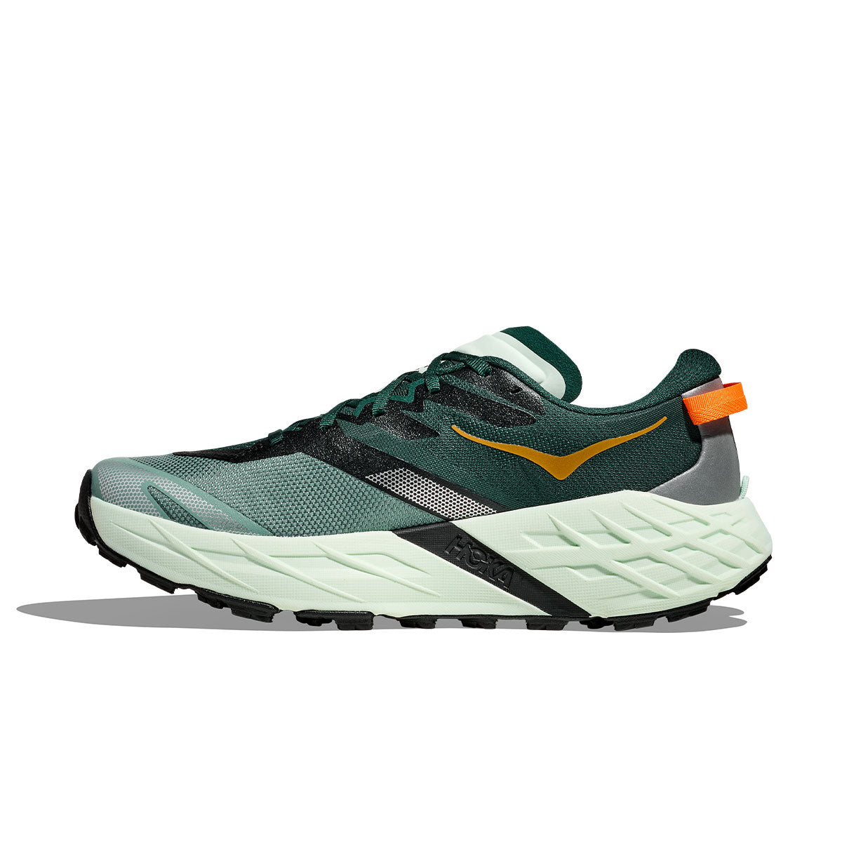 Hoka Speedgoat 7 herresko til trailløb i grøn og grå