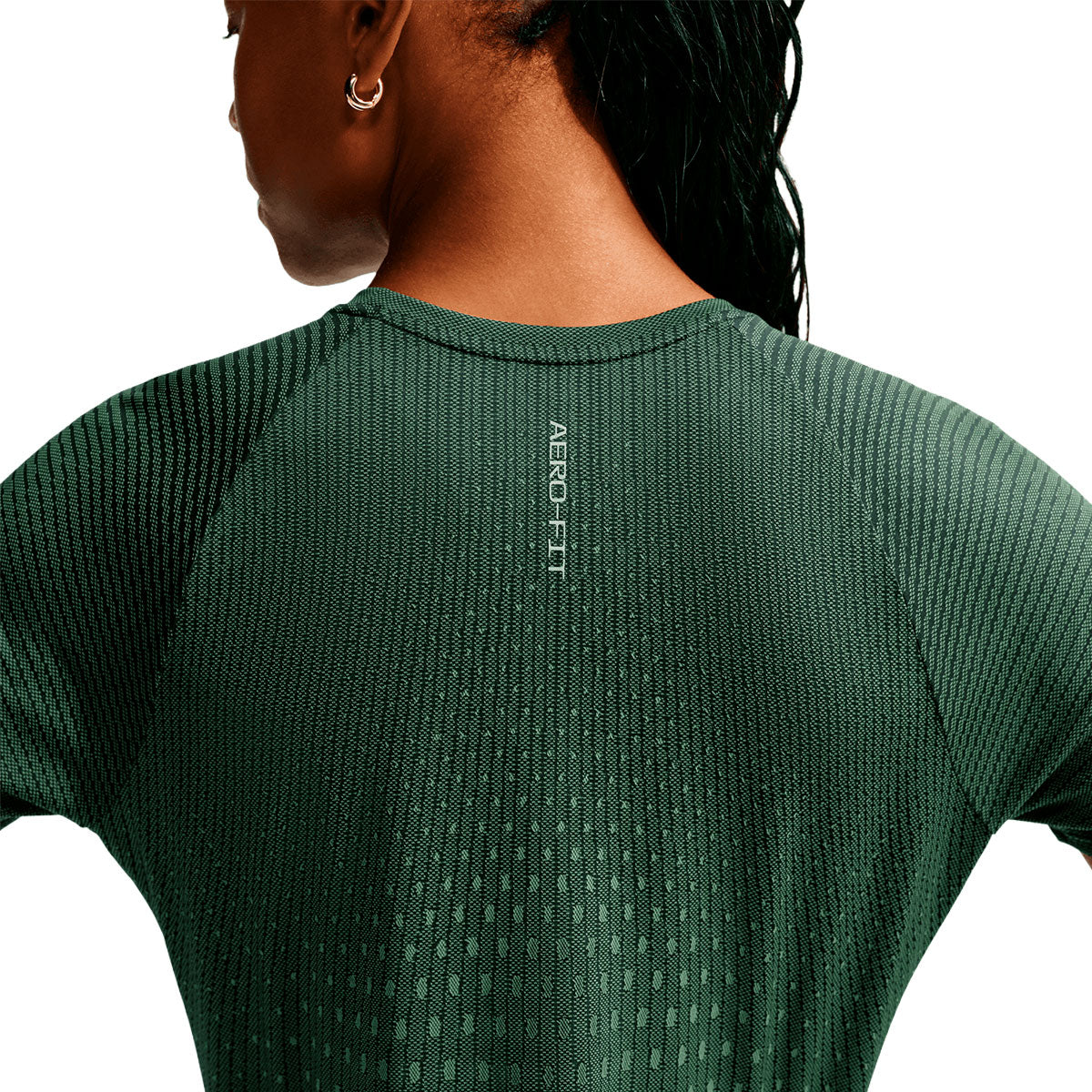 Mørkegrøn Nike kortærmet løbetrøje med Aero-FIT logo ved ryggen