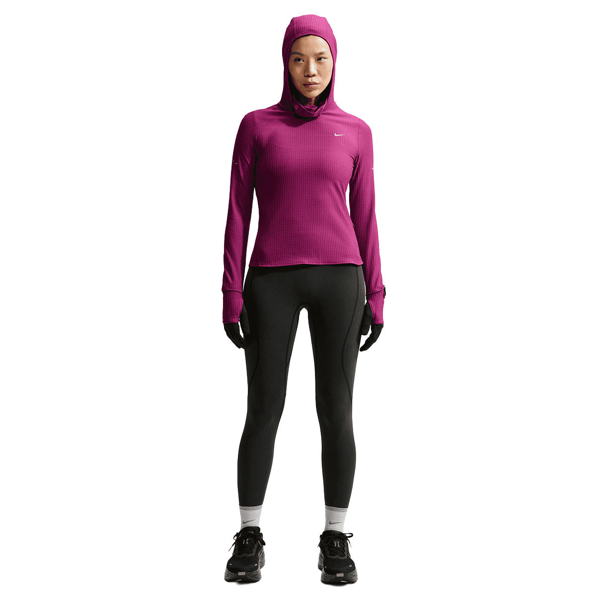 Nike Therma-FIT Swift langærmet hættetrøje med hætte og lange ærmer i lilla og sort