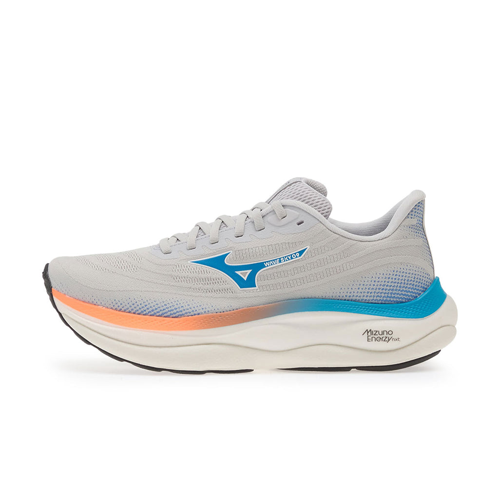 Mizuno Wave Sky 9 herre løbesko med blå og orange detaljer