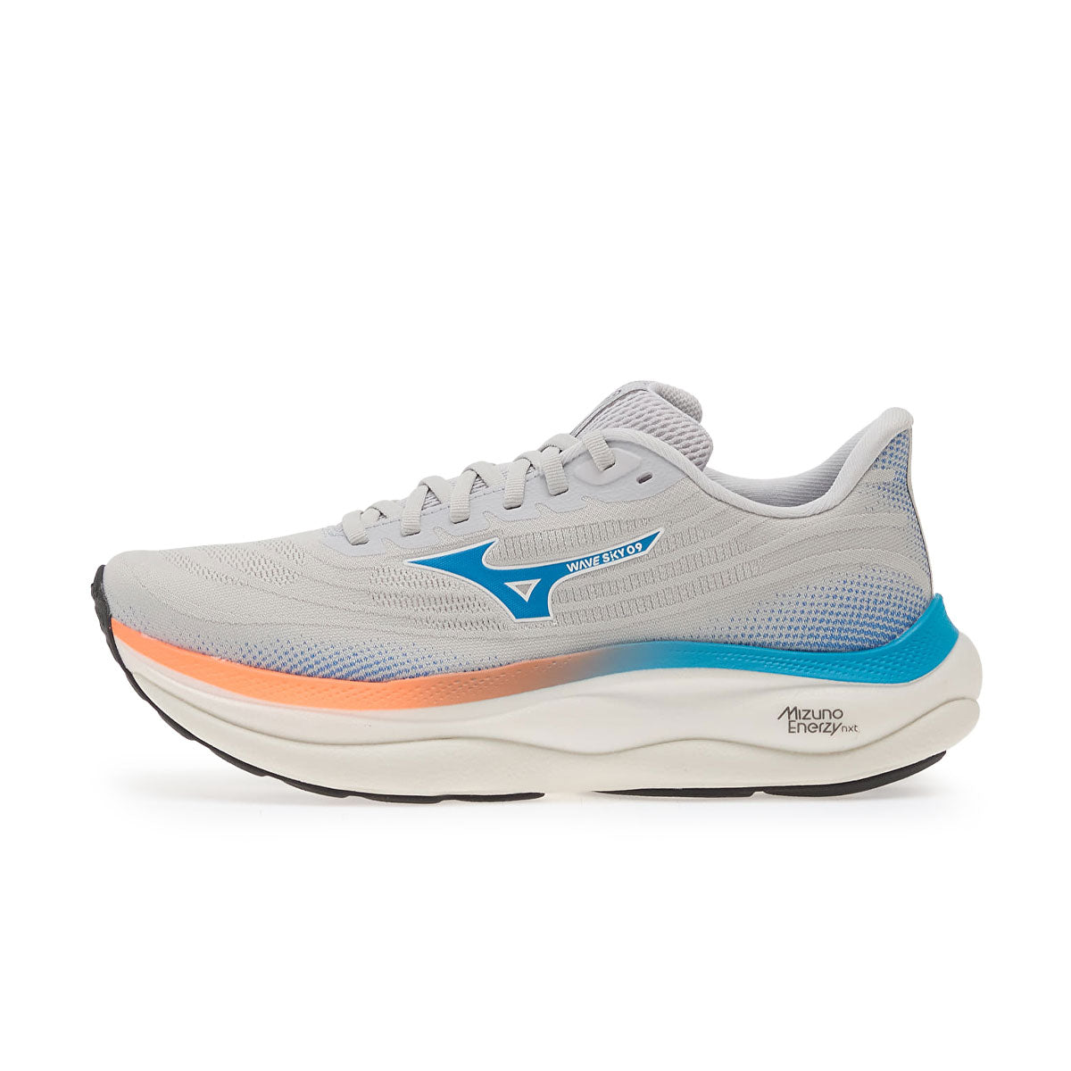 Mizuno Wave Sky 9 herre løbesko med blå og orange detaljer