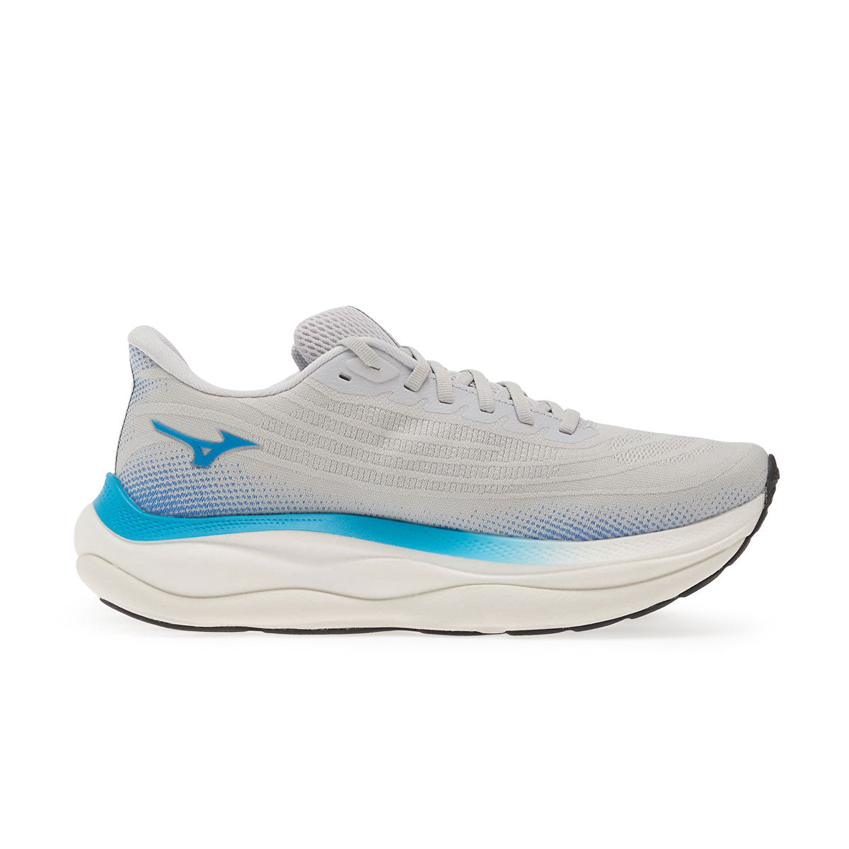 Mizuno Wave Sky 9 herreløbesko med lys grå og blå detaljer