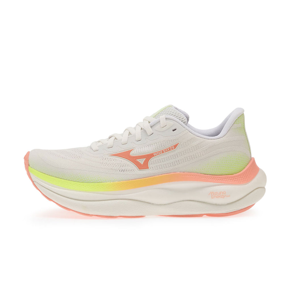 Mizuno Wave Sky 9 Dame løbesko i hvid med orange detaljer