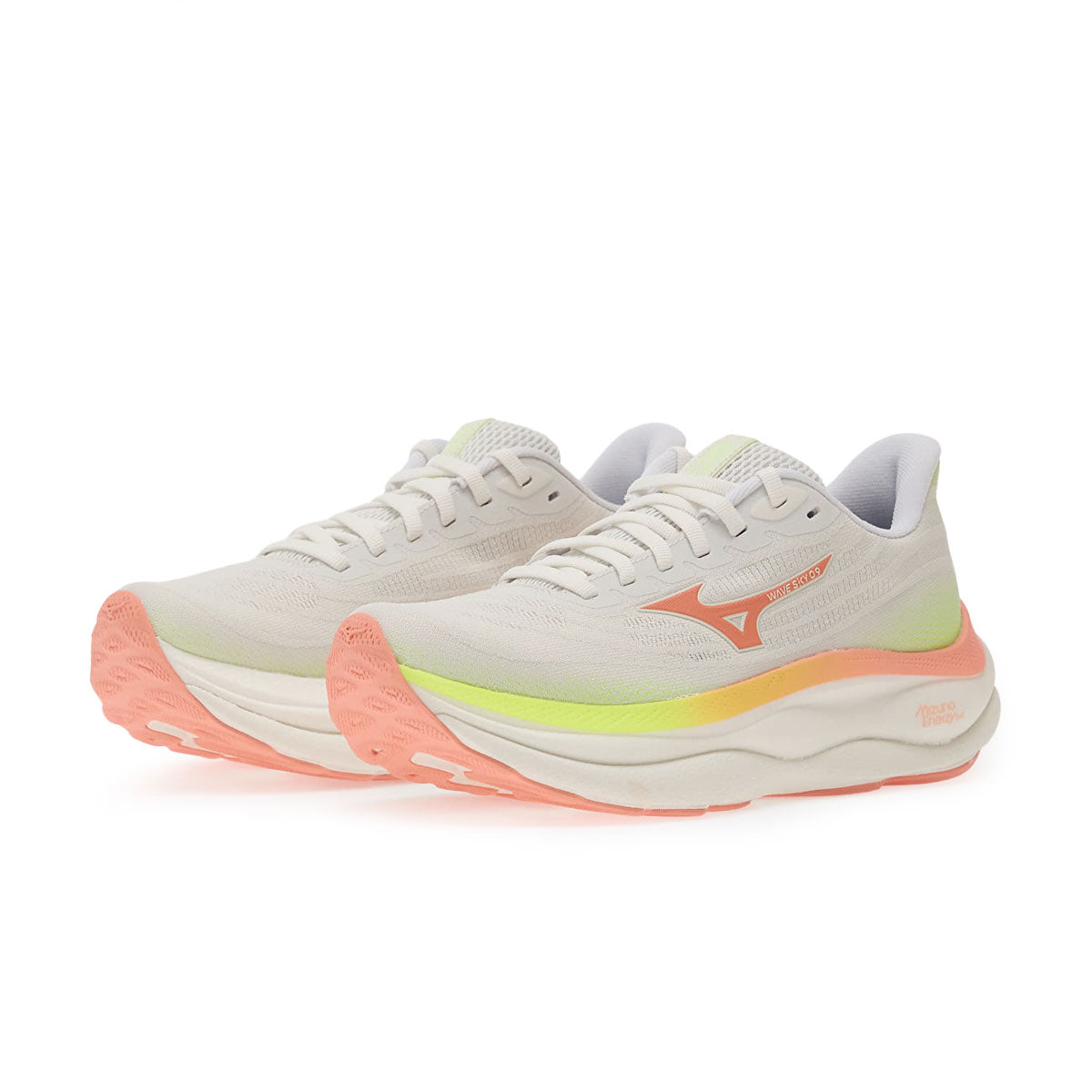 Mizuno Wave Sky 9 Dame løbesko i hvid, rosa og grøn
