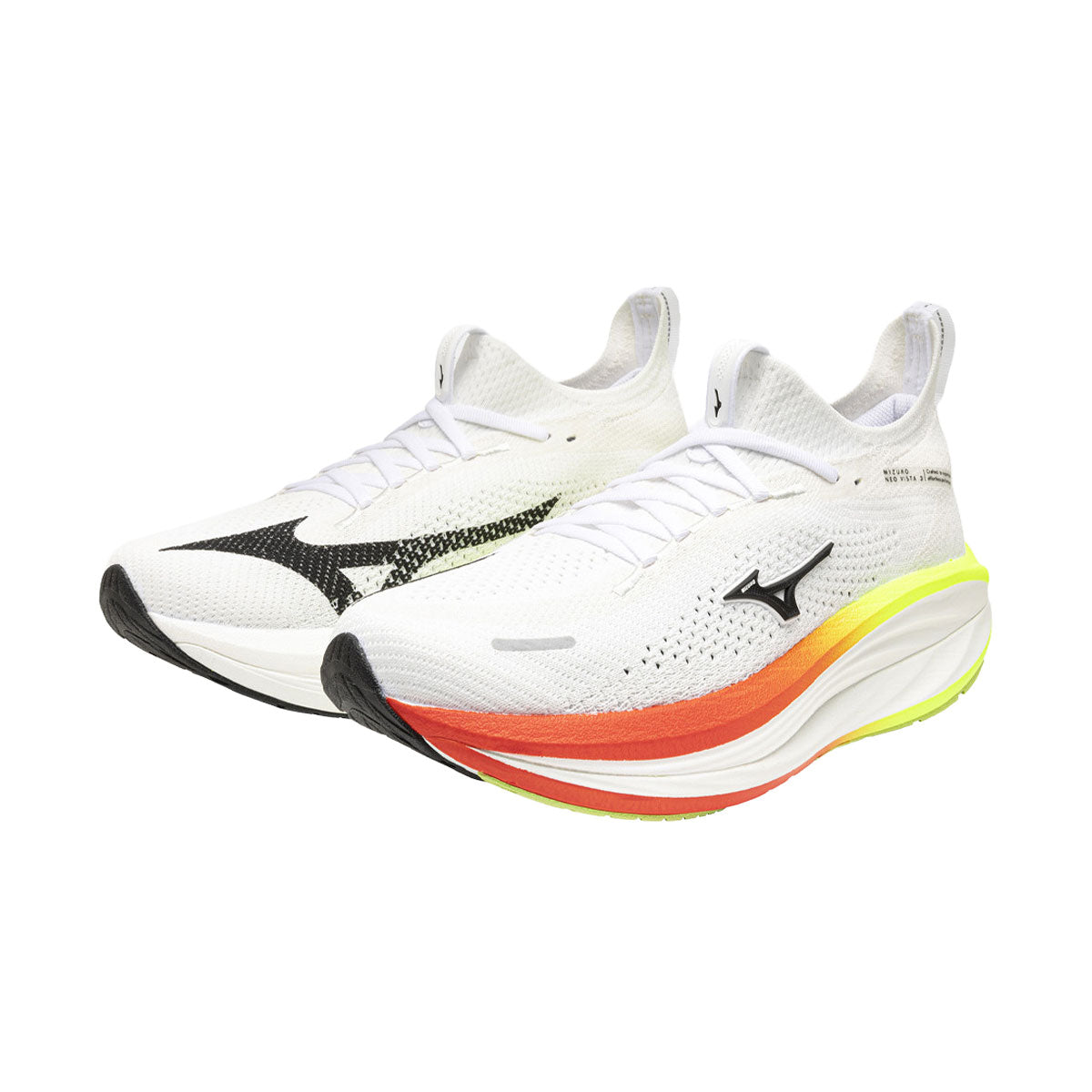 Mizuno Neo Vista 3 løbesko til mænd i hvid med orange og grøn kant